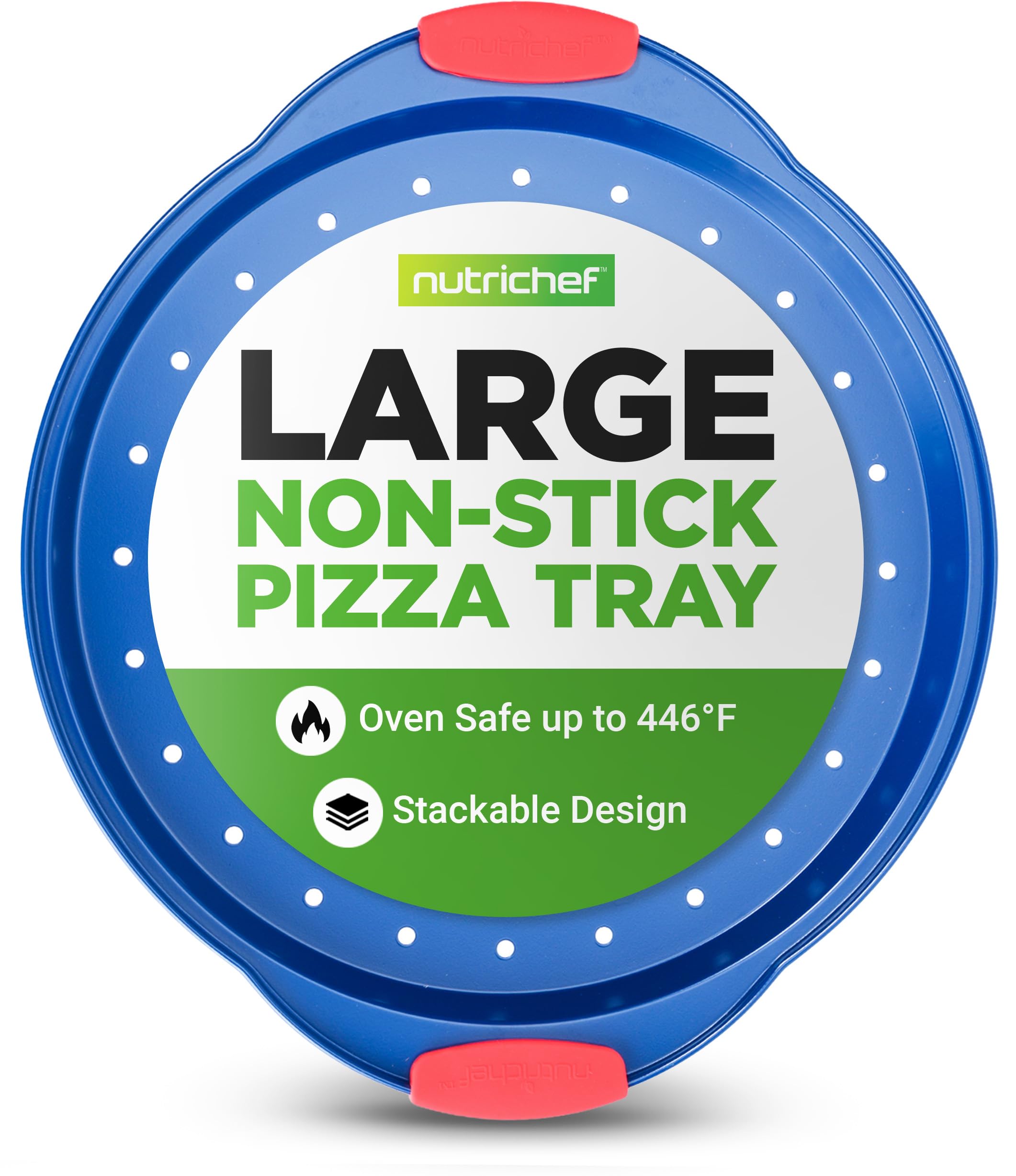 NutriChef Pizza Tray, Nonstick Pizza Baking Pan with Perforated Holes, 13-Inch - Round, Carbon Steel Premium Bakeware Pi