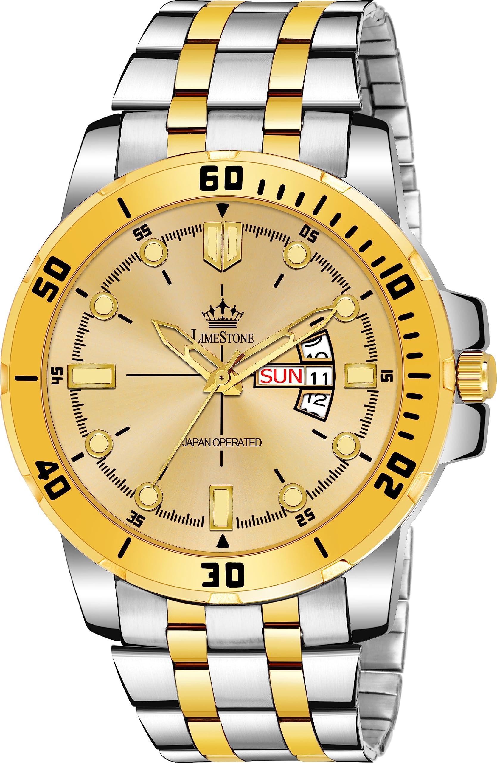 LIMESTONE Day & Date Functioning Original Gold Plated Adjustable Bracelet HMTS Quartz Analog Watch - for Men (B0CCJ32233) Amazon Price History, Amazon Price Tracker