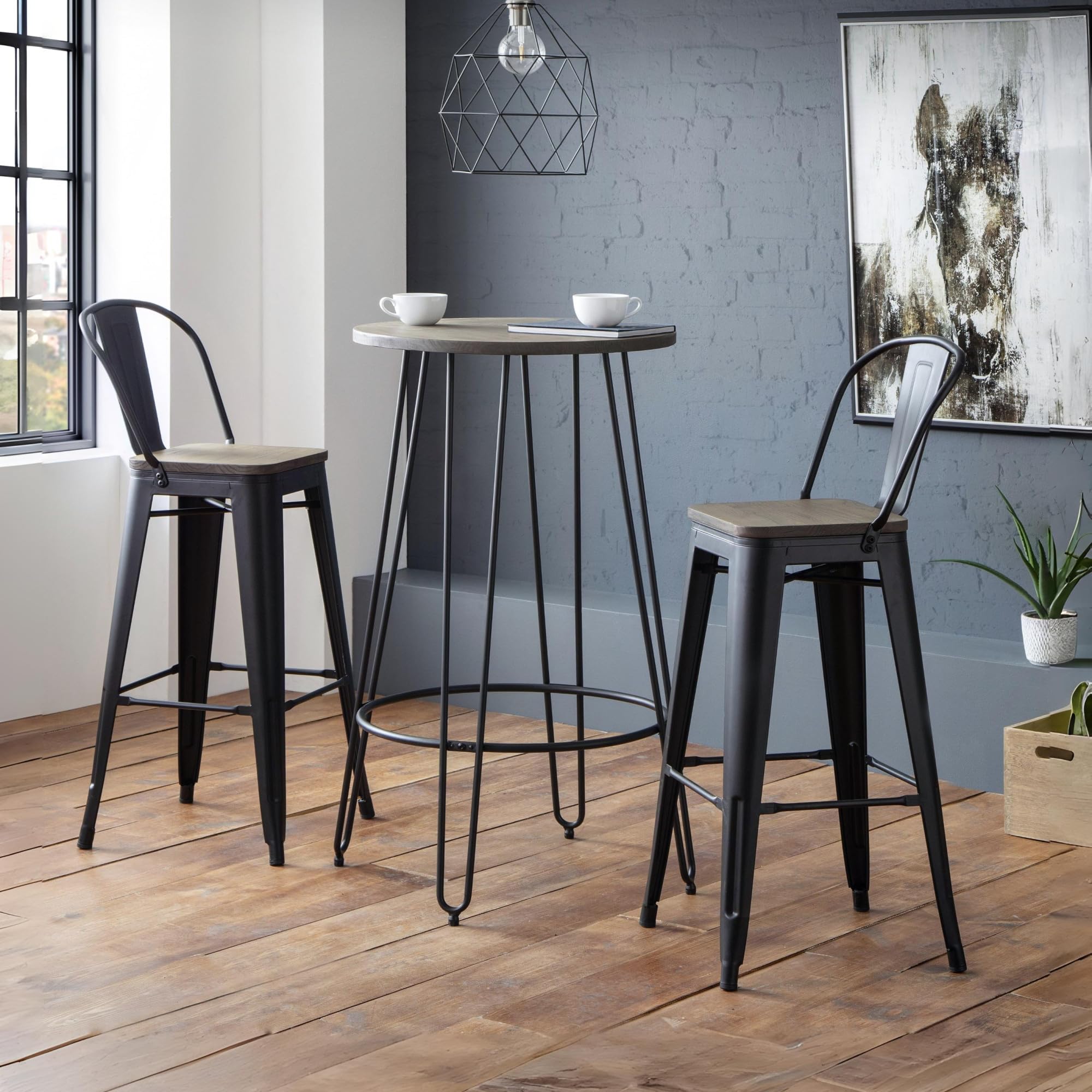 Julian Bowen Grafton Metal Bar Stools - Elm Wood - Black