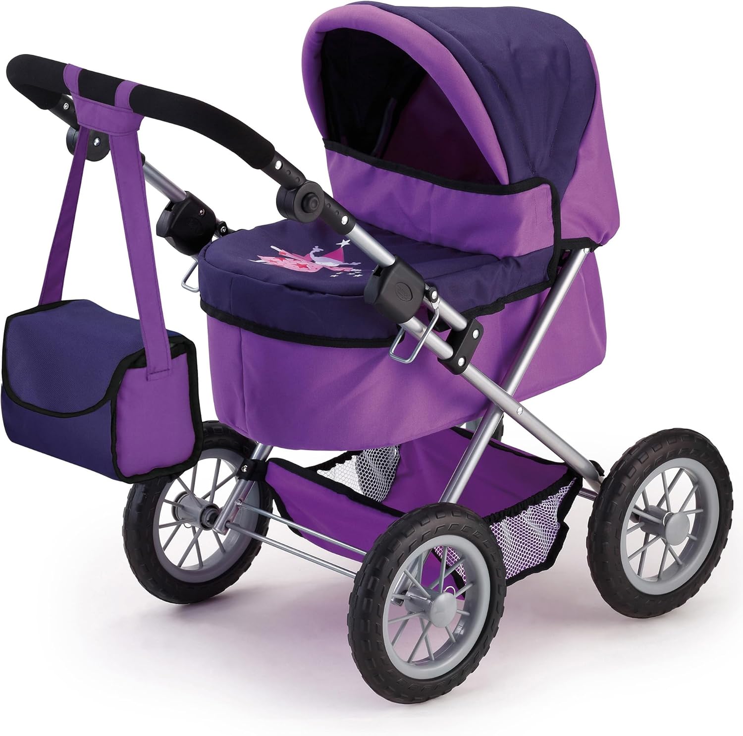 Bayer: Trendy Pram - Two-Tone Purple & Fairy - Accessory for Dolls Up to 18", Shoulder Bag, Adjustable Handle, Foldable, Kids Toy Ages 3+