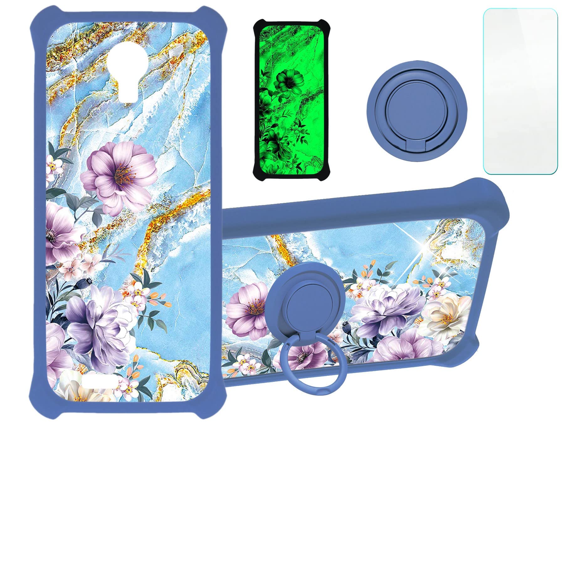 Lush Mint L1589k Case Compatible with Lush Mint L1589k Phone Case Cover [with Tempered Glass Screen Protector][Hard PC + Soft Silicone][Ring Support] [Gold Glitter+Luminous] JSL-SZH