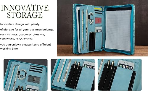 Miniatura 6 de Nombre grabado gratis, folio personalizado, cartera de piel sintética en relieve con cremallera, organizador de documentos profesional con soporte