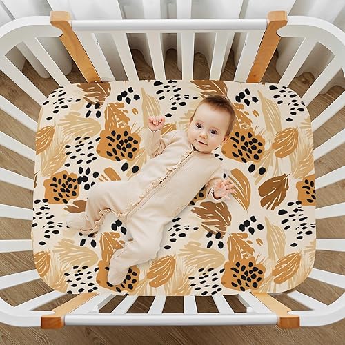 Miniatura 7 de Fitted Crib Sheets Brown Leopard Palm Leaves Baby Crib Sheets for Boy & Girl Toddler Mattress Sheets 21215987