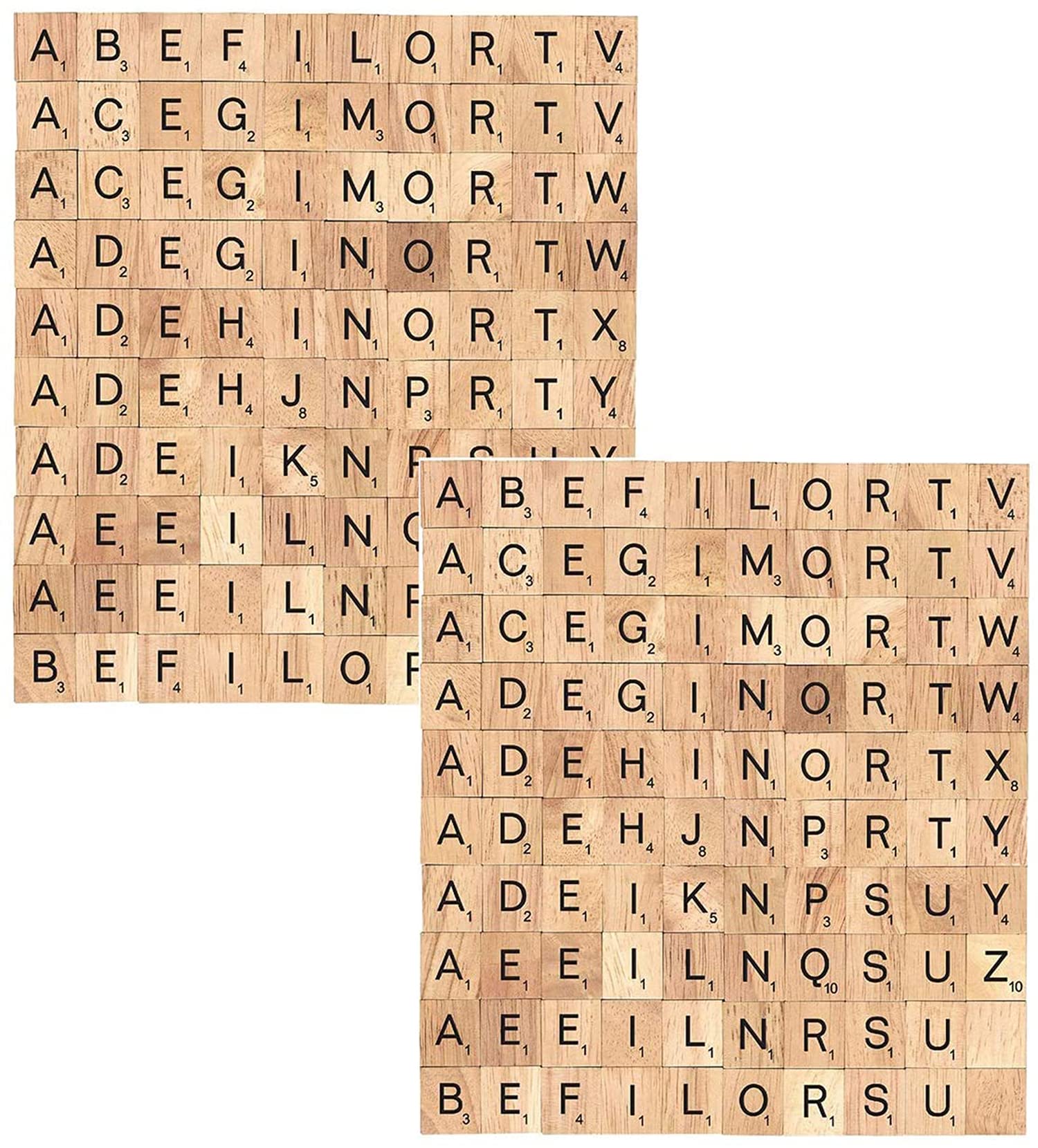 200 Pcs Wood Scrabble, DELFINO Tiles Scrabble Letters 2 Complete Sets of Wood Tiles - Perfect for Crafts, Letter Tiles, Spelling , Kids Valentines Day Gift