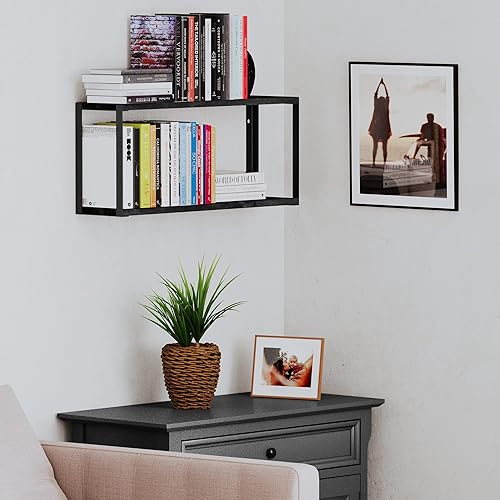 Miniatura 5 de Wallniture Roca Estantería de 24 x 6 pulgadas para decoración de sala de estar estantes flotantes negros de 2 niveles para dormitorio cocina