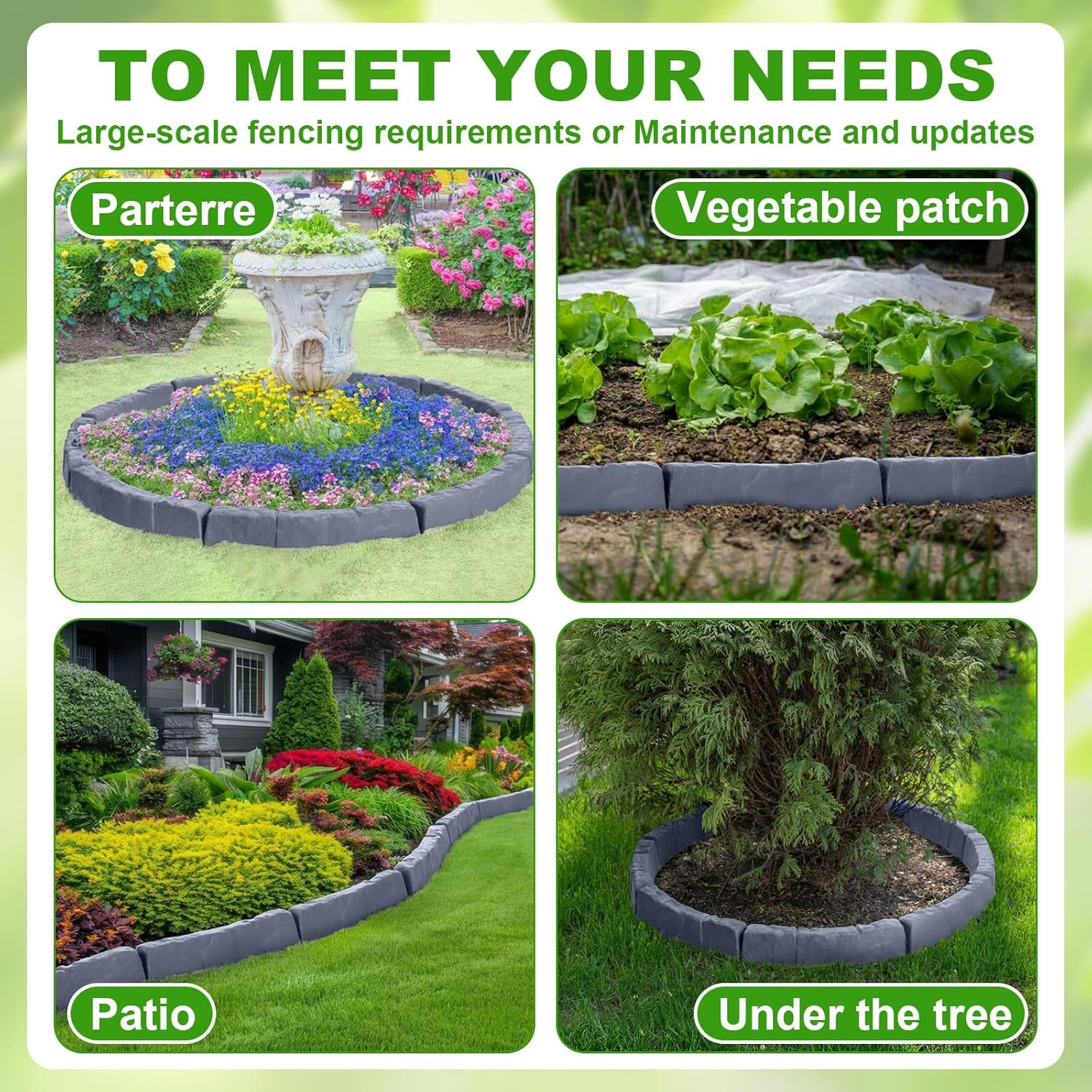 24 Pcs Faux Stone Garden Edging Border, 23FT Interlocking Landscape Edging Stone Look, No Dig Decorative Outdoor Lawn Border for Flower Beds, Grass, Yard, Weather Resistant, Slate Gray