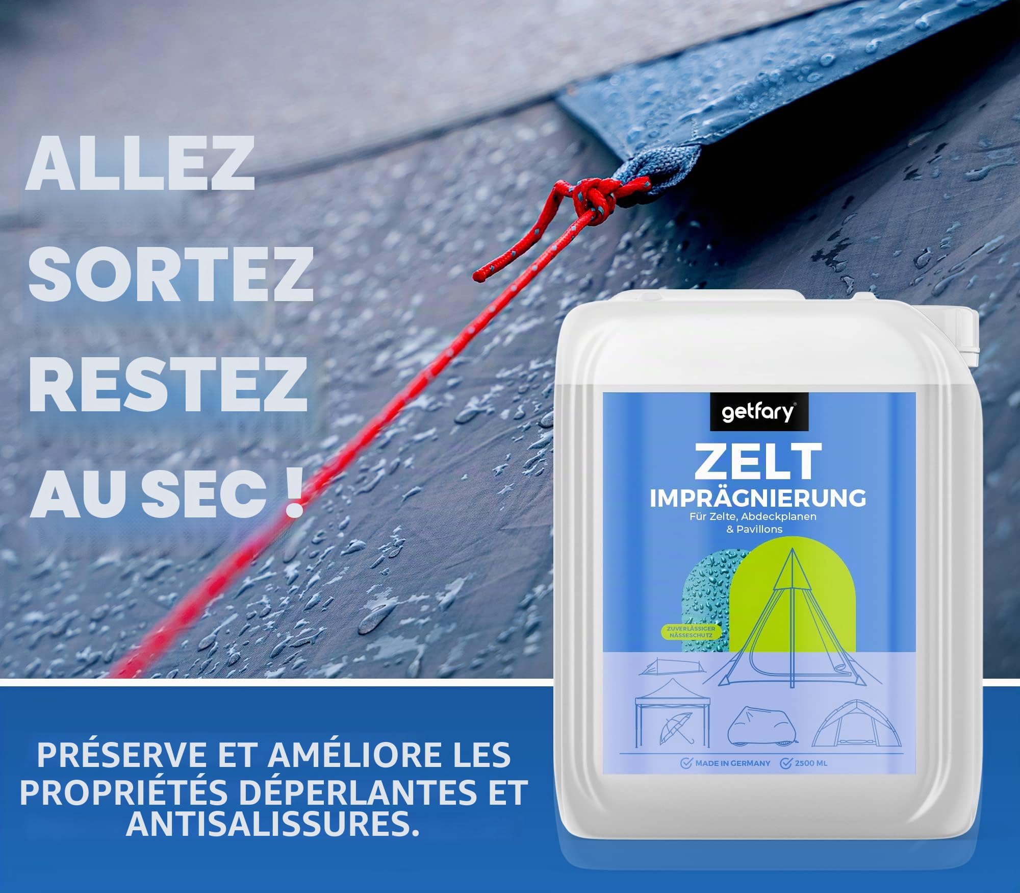 Getfary Spray imperméabilisant pour tentes et tonnelles 3L - Imprégnation Premium à vaporiser pour l'extérieur