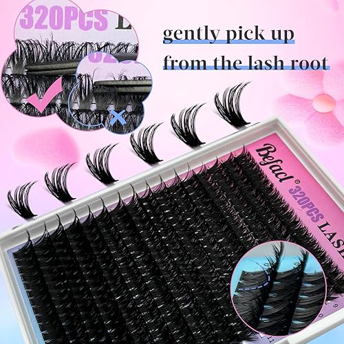 Miniatura 4 de Extensiones de pestañas en racimo, 320 unidades, pestañas esponjosas 80D, extensiones de pestañas gruesas para bricolaje de 0.354-0.630 in, pestañas