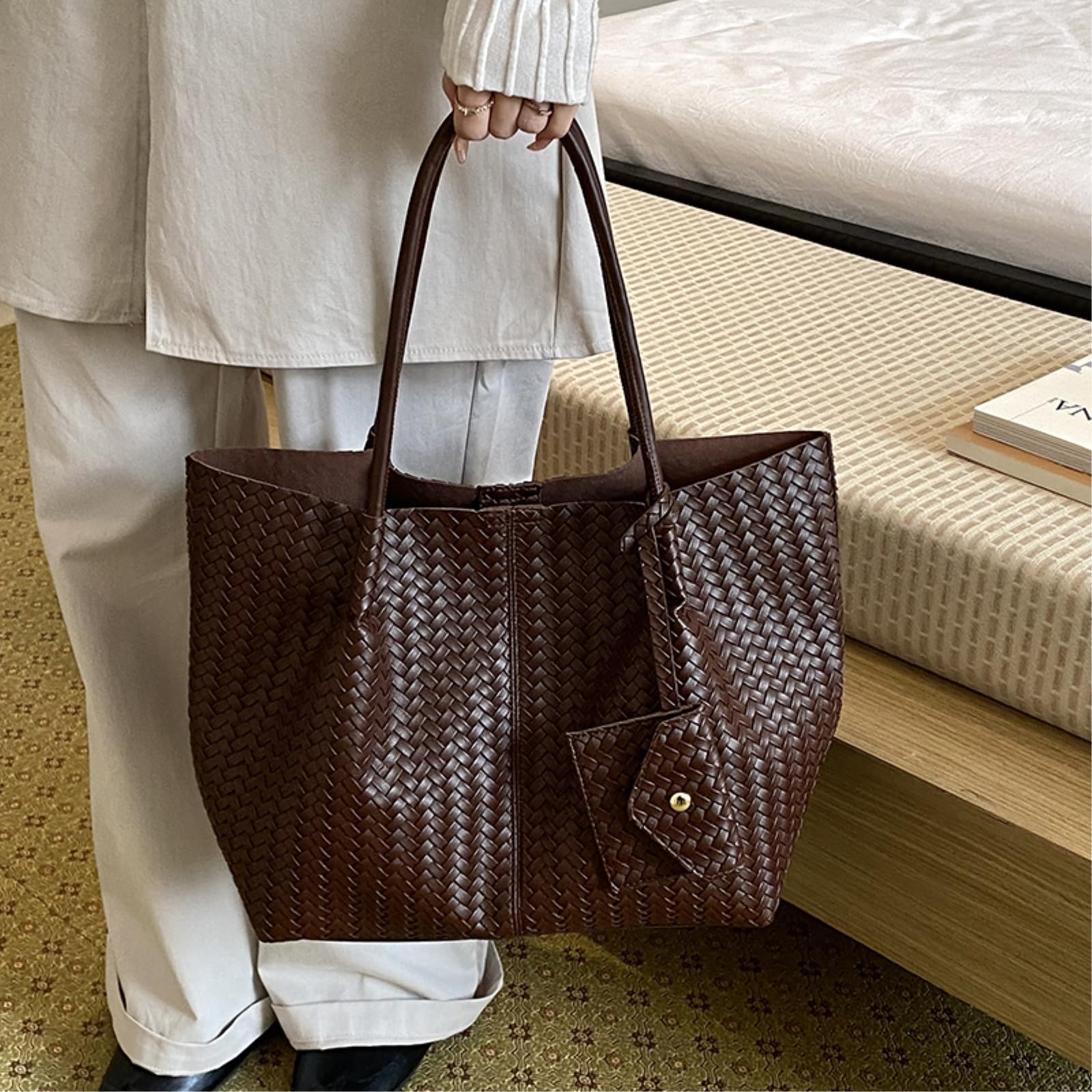 Borsa Tracolla Borse Donne Pu Cuoio Tote di Grande capacità Single-Spalla della Donna da Lavoro-Coffee