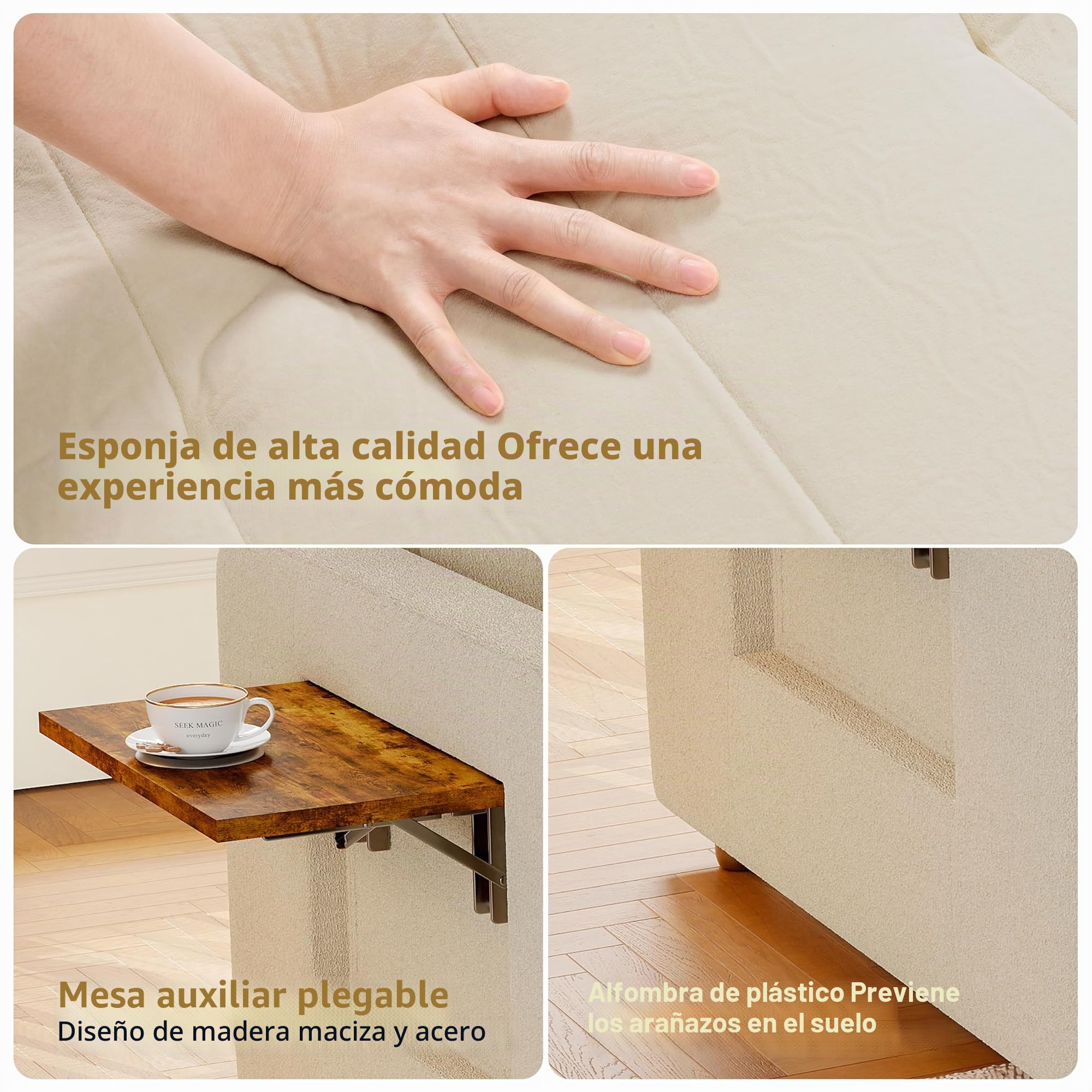 Sofá Cama Convertible de 1 Plaza 3 en 1 sillón Convertible con función Cama, Respaldo Ajustable, Mesa Auxiliar Plegable, colchón, cojín y Bolsillos, sofá Cama Plegable para apartamento pequeño