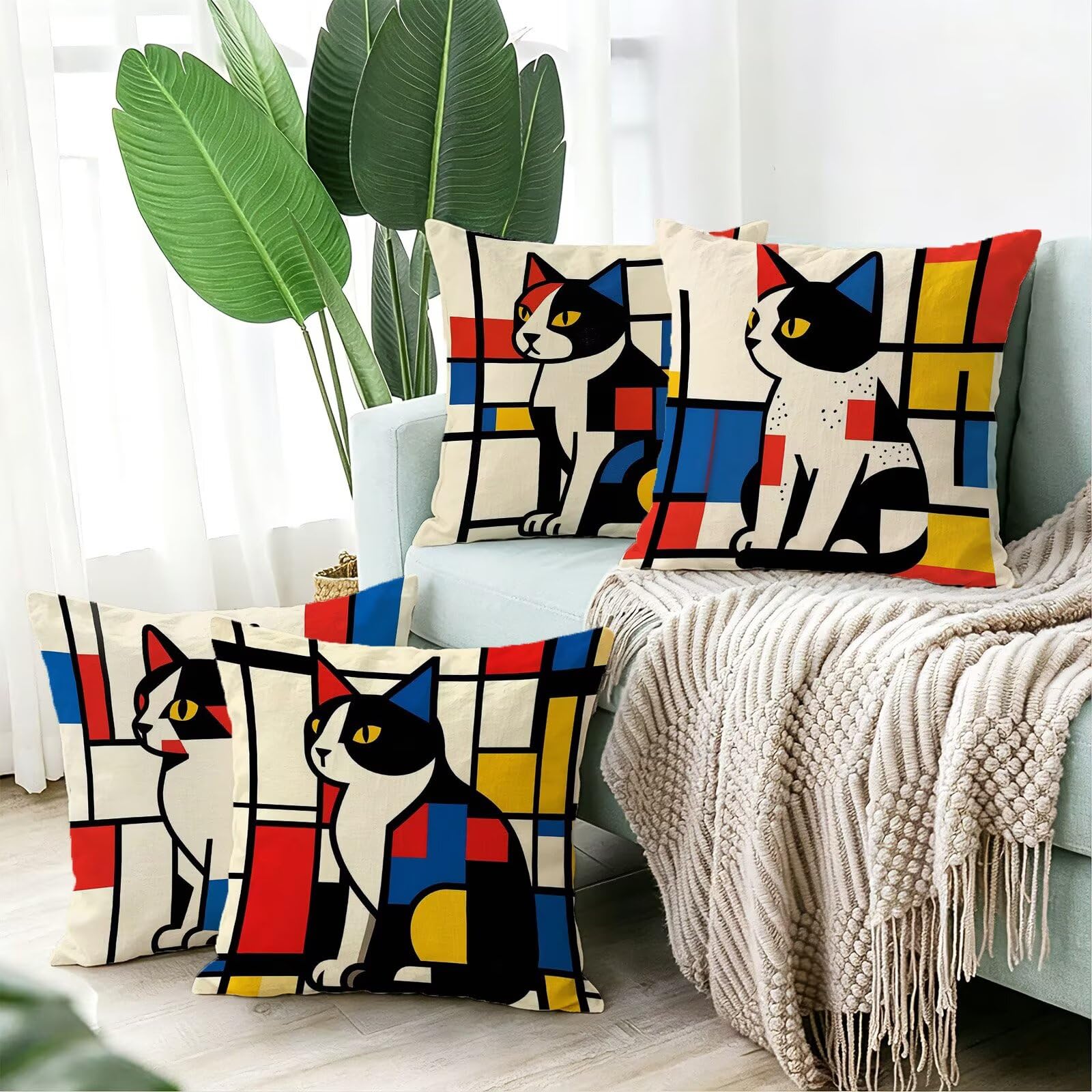 Animale Federe Cuscini Divano 60x60cm, Cuscini da Esterno Set de 4, Cod-19