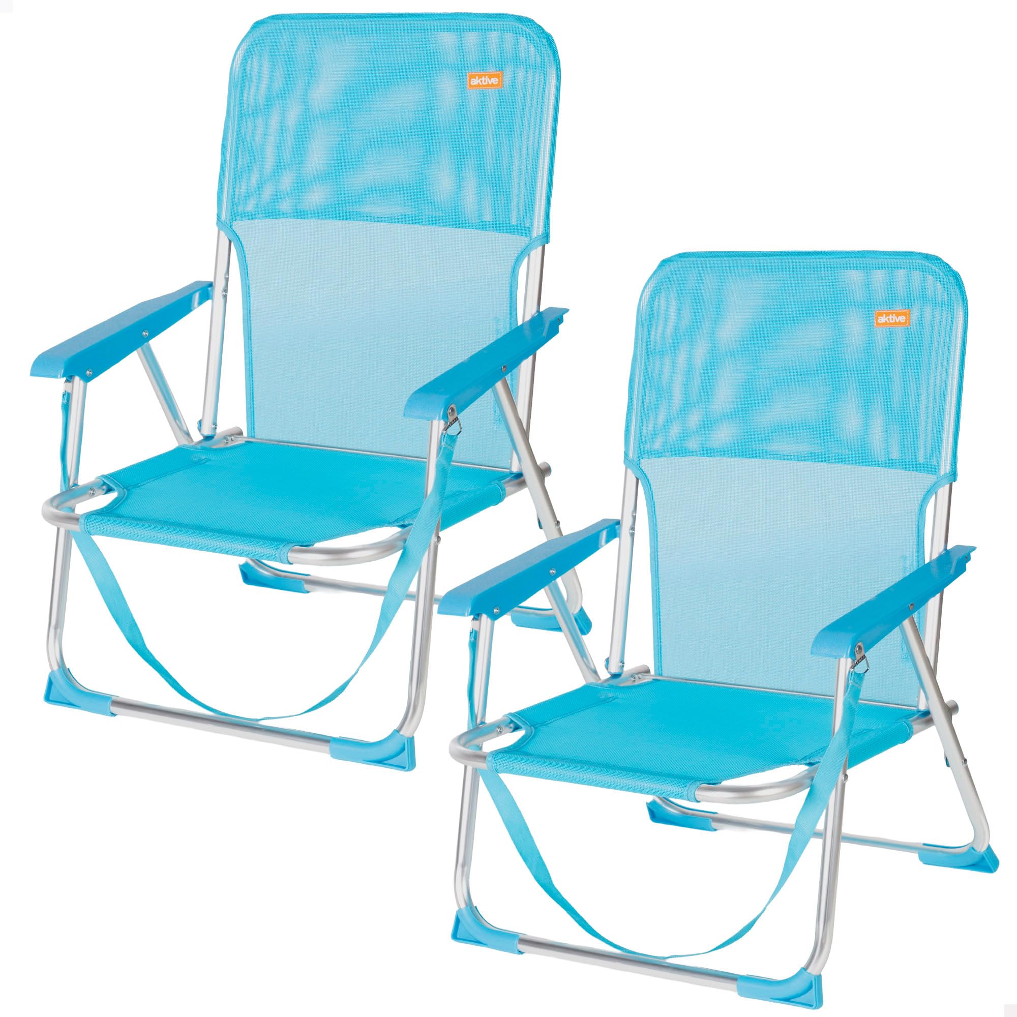 AKTIVE Pack 2 Sillas de Playa Plegables 44x40x72 cm, Estructura de Aluminio, Textileno Transpirable, hasta 110 kg, Plegables con asa, Azul (85526)
