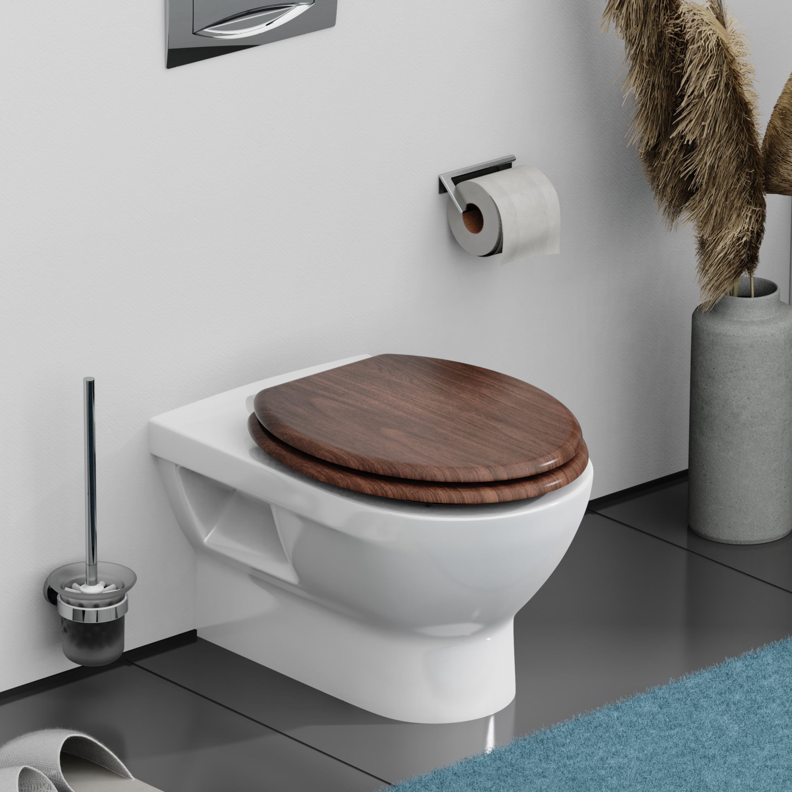 SCHÜTTE DARKWOOD Siège de WC avec abaissement automatique en bois, siège de toilettes avec abattant de toilettes avec motif (charge maximale de la lunette 150 kg), couleur bois