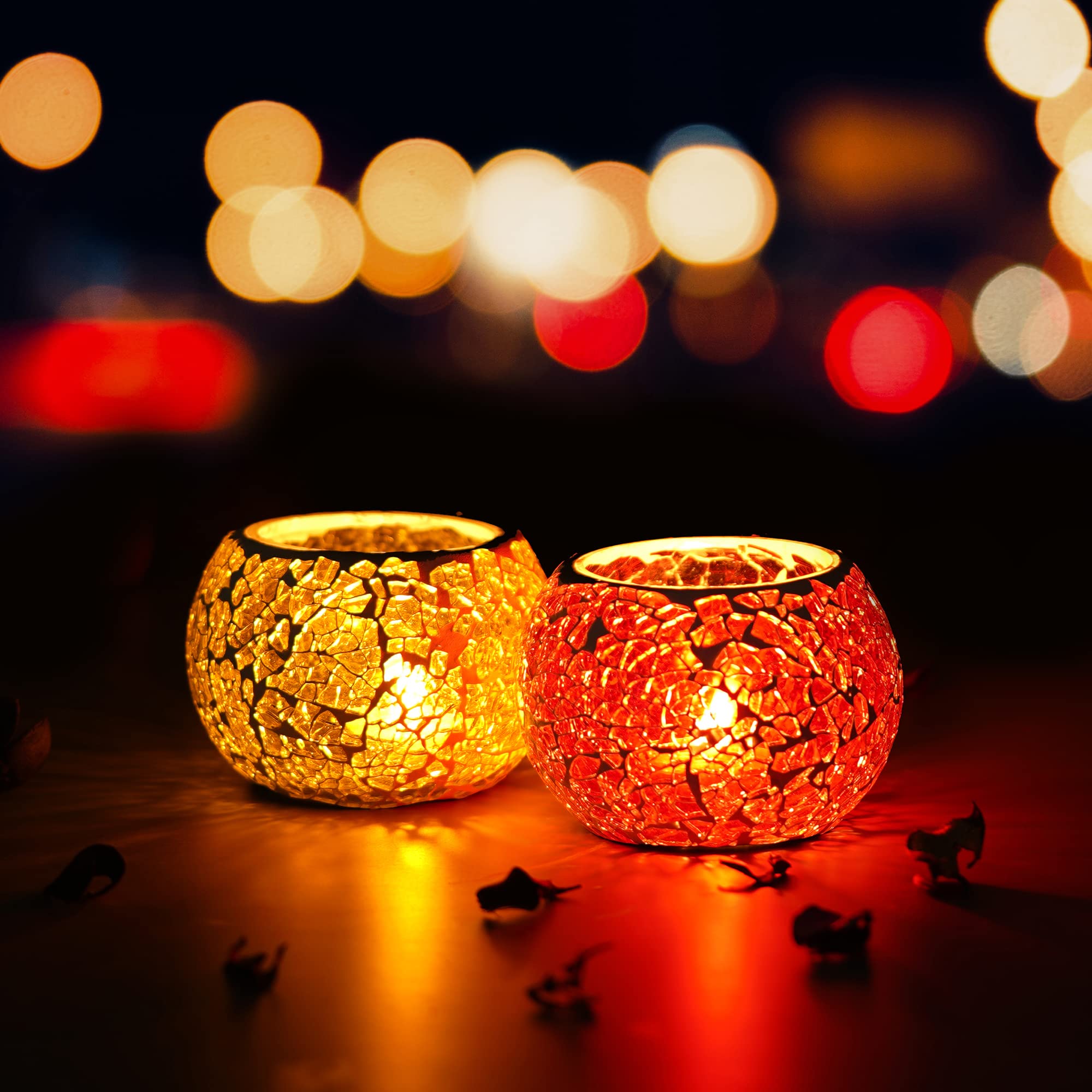 Red Mosaic Glass Tea Light Holder - Diwali Decor -17