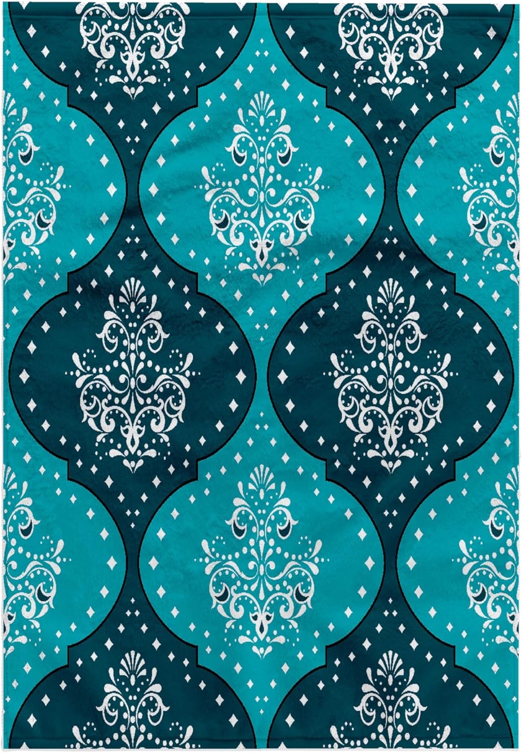 3dRose Teal and Aqua White Henna Style Modern Damask 22x30 Bath Hand Pool Towel