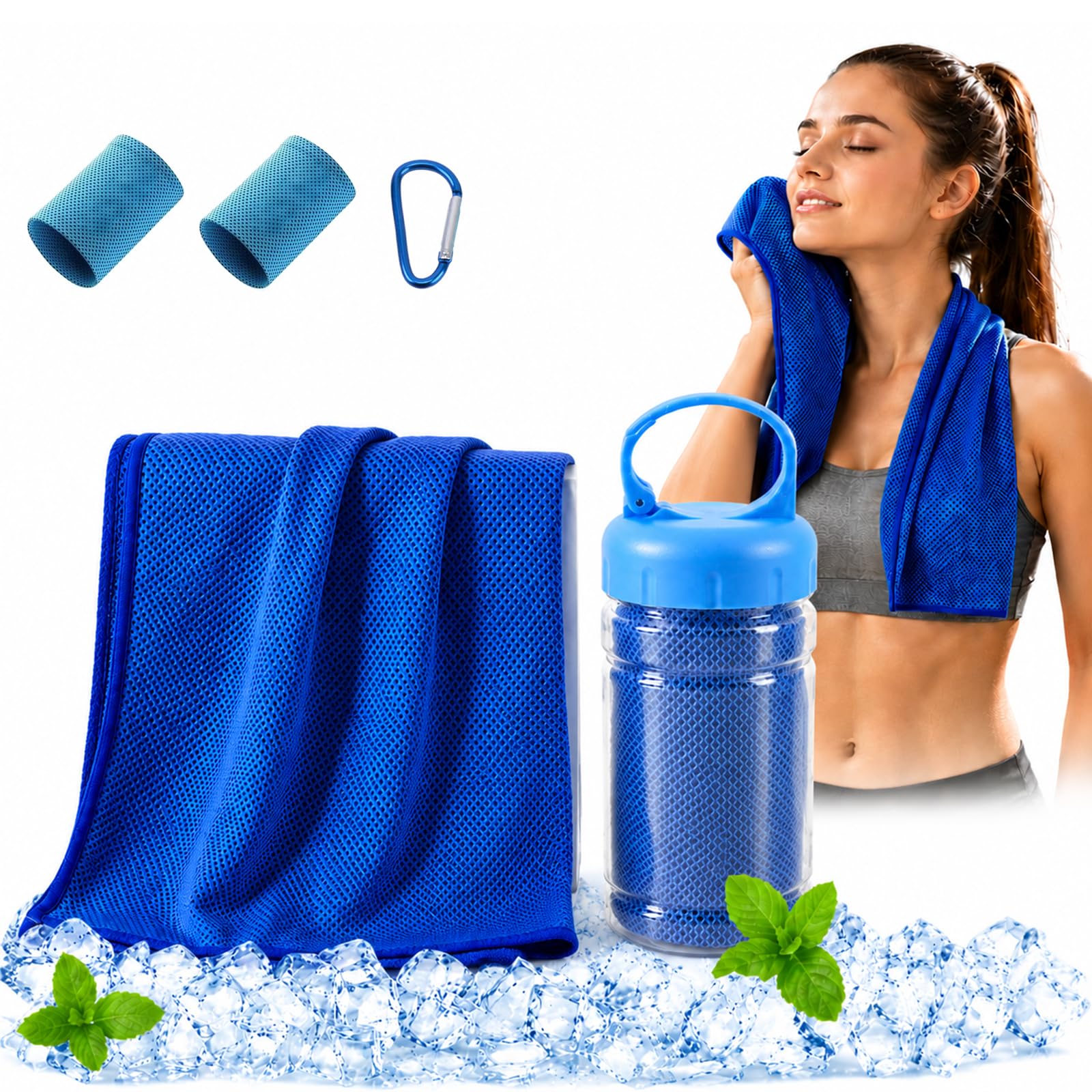 LLELEMAMO Cooling Towels 4 Pack Instant Cooling Neck Towels Reusable Microfiber Sports Towels with Carry Case for Running Gym Hiking Outdoor Work Hot Weather Relief (Blue,30 * 100)