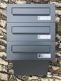 3er Dreifach Mauerdurchwurf Briefkasten für Mehrfamilienhaus oder Büro - Briefkastenanlage zum Einmauern - 3 Familienhaus 3fach Namensschild Anthrazitgrau Matt RAL7016 Einbaubriefkasten