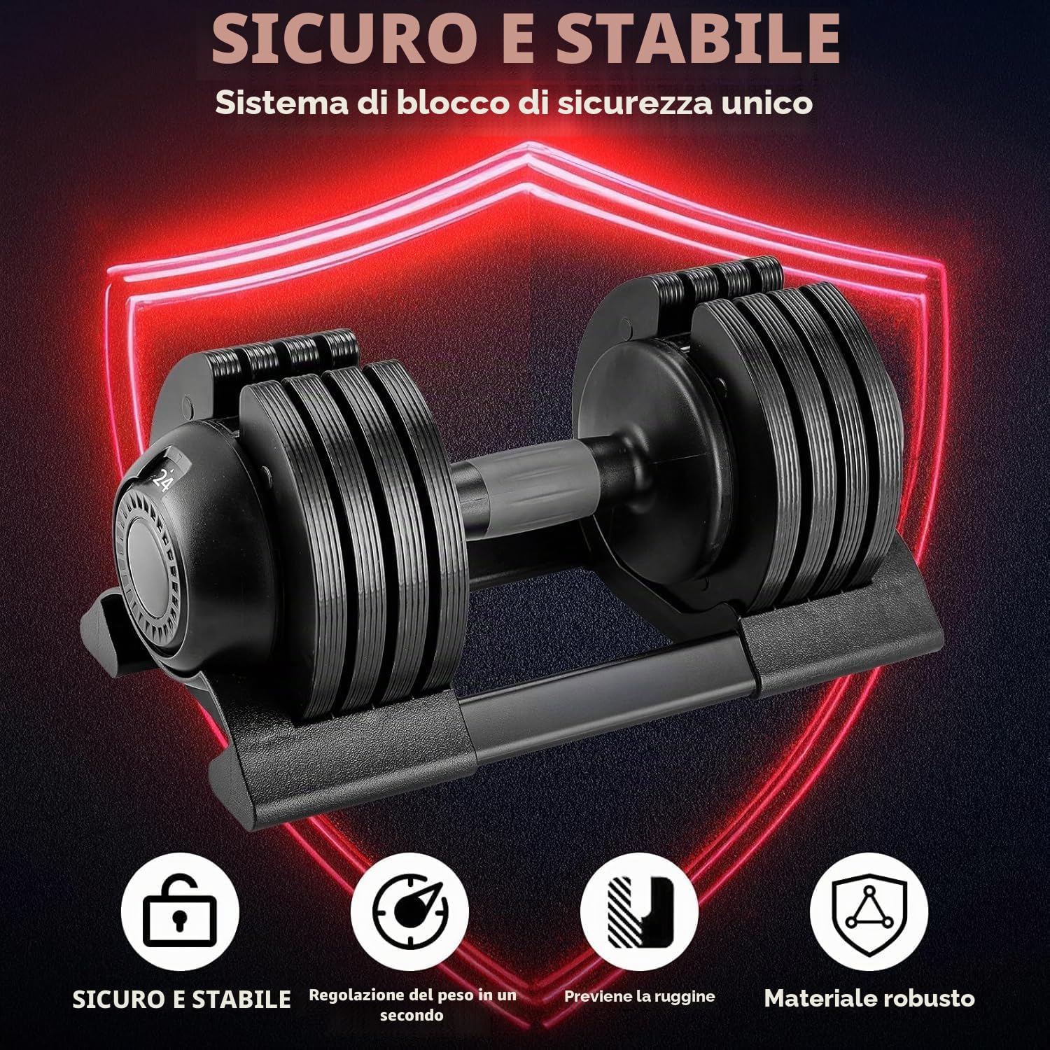 Manubri regolabili 10 kg 20 kg 24 kg manubri singoli o una coppia, con manico antiscivolo, dischi regolabili e vassoio portaoggetti per casa, ufficio, palestra, singolo/coppia