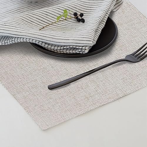 Miniatura 7 de Juego de 6 manteles individuales acolchados de lino y algodón de 14 x 19 pulgadas, lavables para interiores y exteriores