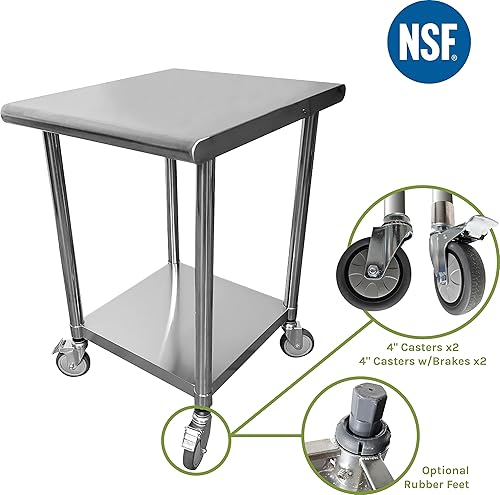 Miniatura 4 de VacMaster Estación de trabajo y mesas de preparación de acero inoxidable de 20 x 24 pulgadas con estante inferior ajustable y ruedas giratorias,