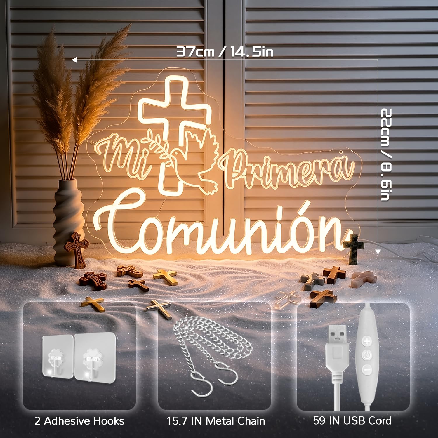 Insegna al neon con scritta "Mi Primera Comunion", per la Prima