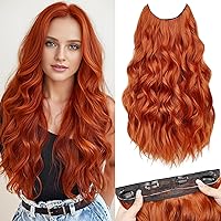 Vista 12 de MORICA Extensiones de Cabello con Alambre Invisible - 20 Pulgadas Marrón Negro Largo Ondulado Postizo Sintético con Alambre Transparente
