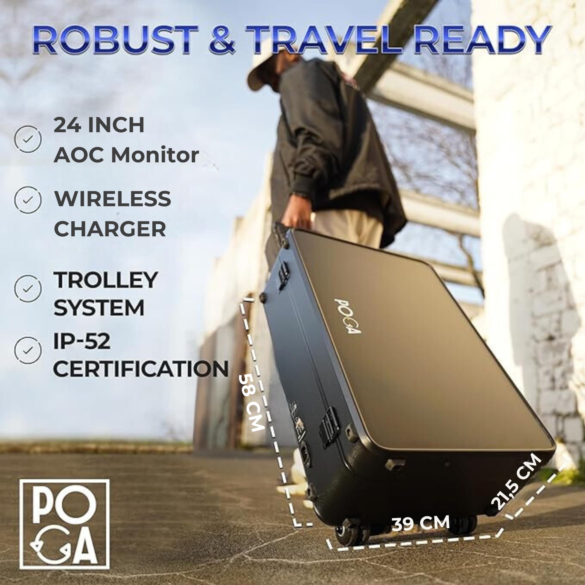 POGA SLY Black - Valigetta da gioco (compatibile con Xbox Series X) con trolley e monitor da gioco AOC da 24", colore: Nero