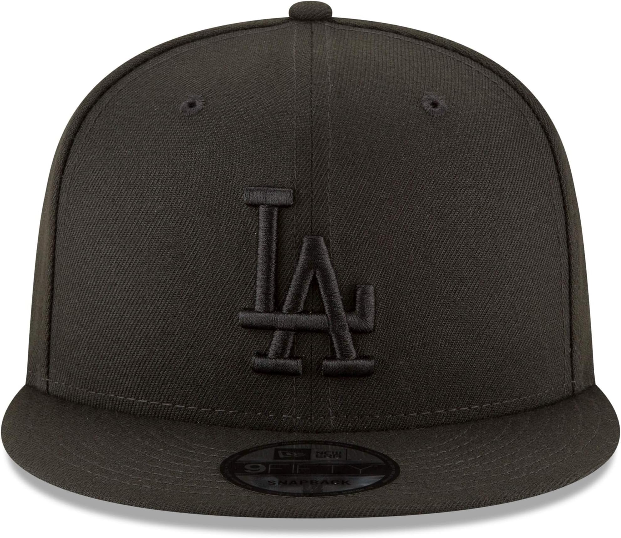 New Era MLB 9FIFTY Black Black Primary Logo Team Adjustable Snapback Hat Cap One Size Fits All - Los Angeles Dodgers Black
