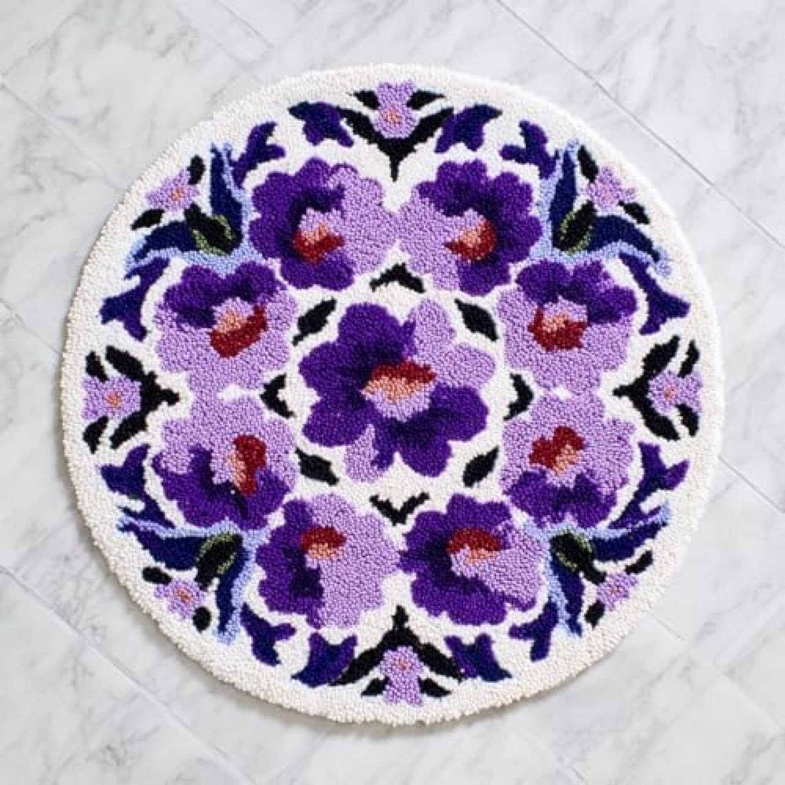 XDEGHUANGSS Latch Hook Rug Kit Violet Flowers Round Rug 52x52cm