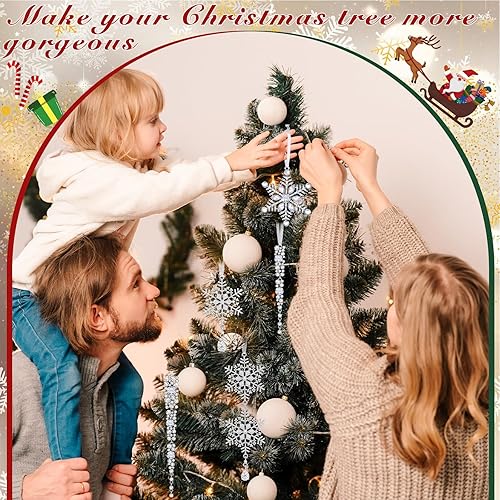 Miniatura 6 de Bucherry 10 adornos de carámbano de copo de nieve para árbol de Navidad, diamantes de imitación colgantes de metal con purpurina, manualidades,