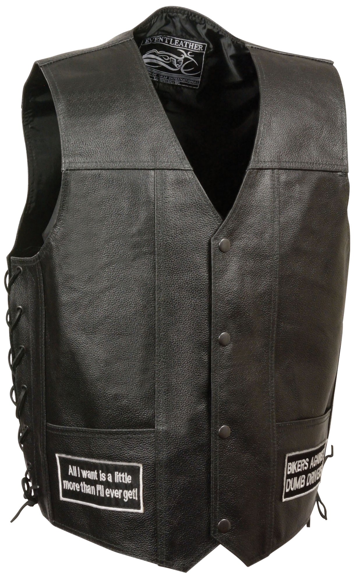 Event Leather ELM3925 Black Motorcycle Leather Vest for Men w/Patches - Riding Club Adult Motorcycle Vests - 5X-Large