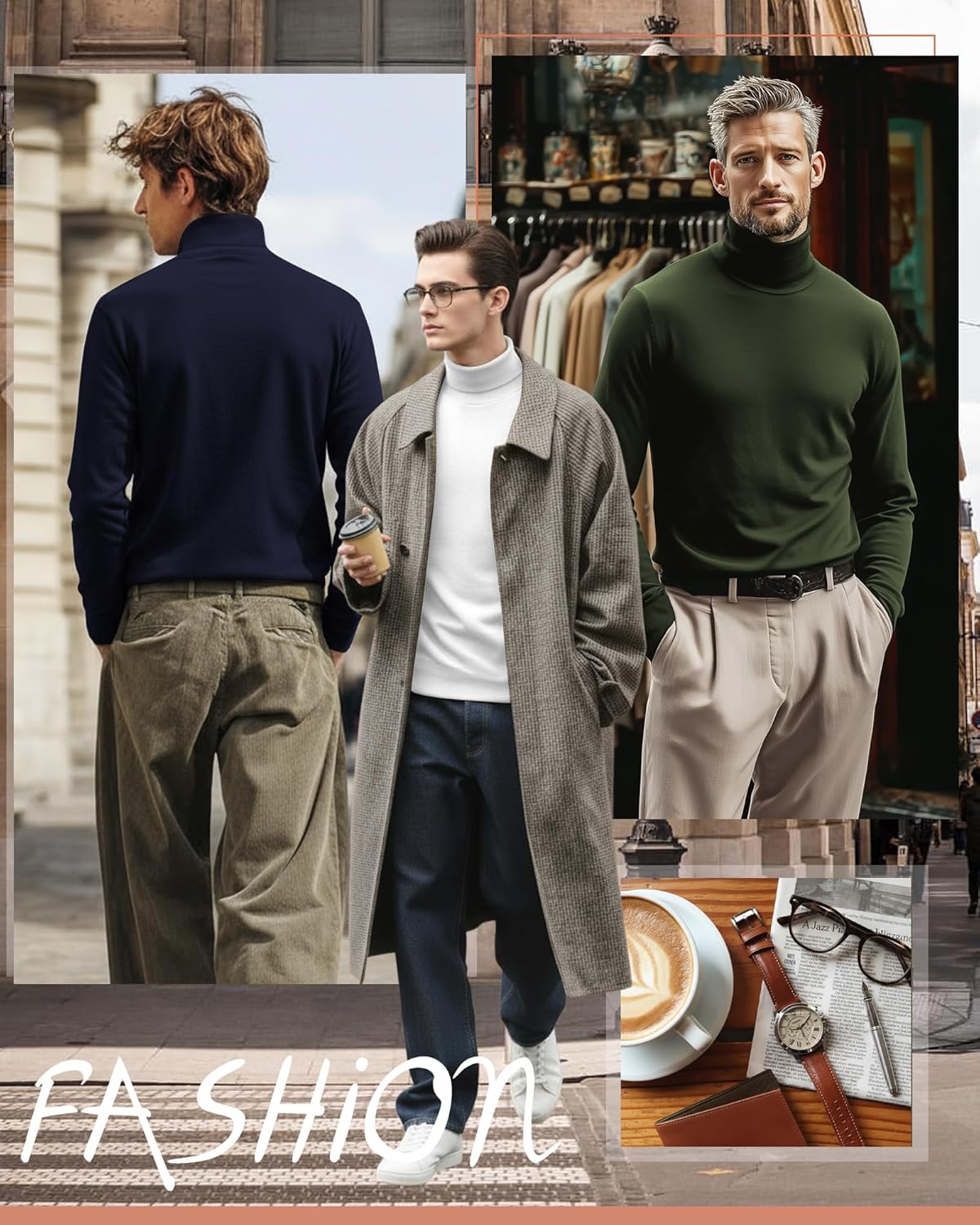 7 Pack Men's Turtleneck Tops, Long Sleeve Basic Pullover Sweaters Casual Slim Fit Lightweight Tees - Image 2