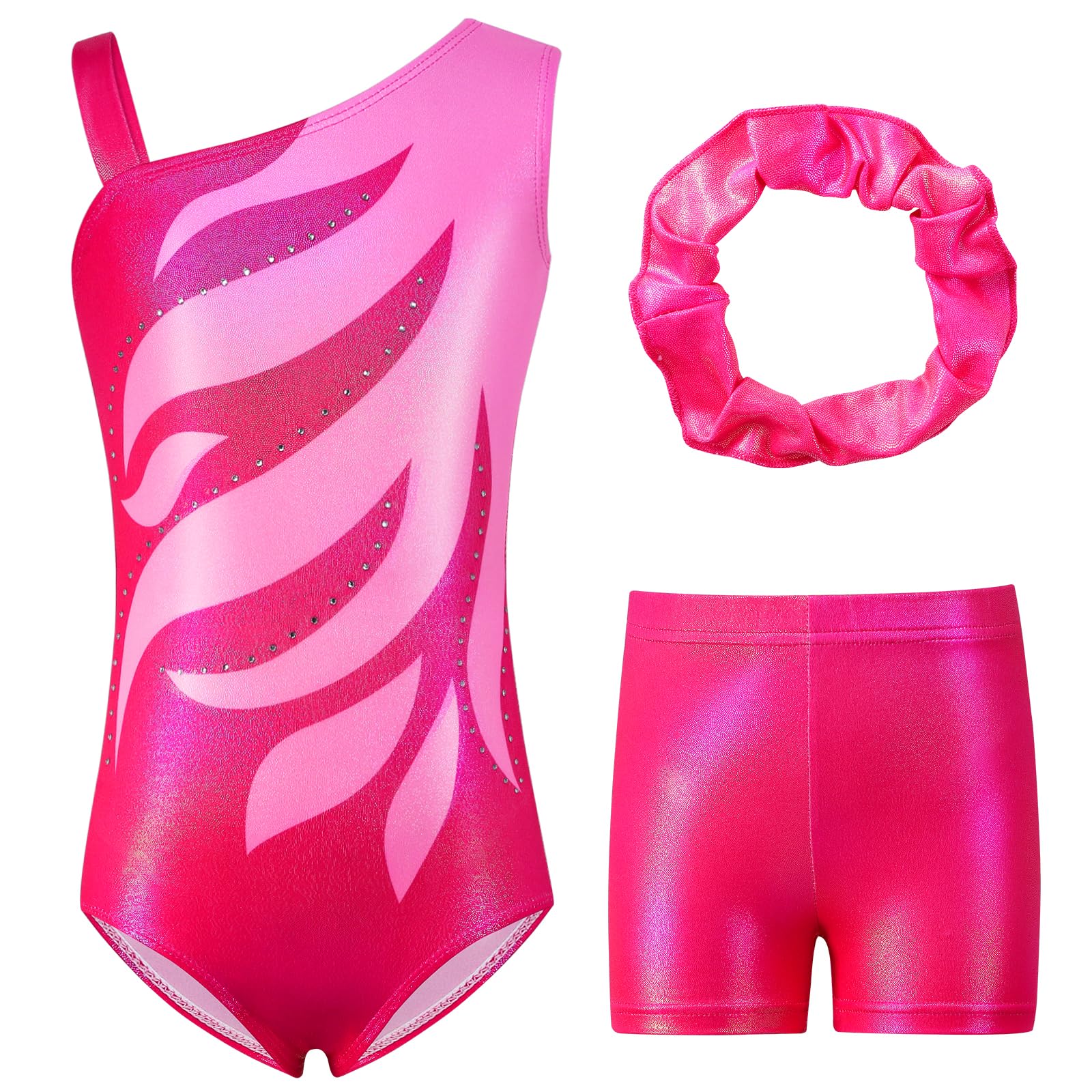 Hovershoes Girls Gymnastics Leotards with Shorts Set, Long Sleeve/Sleeveless Kids Gymnastics Athletic Outfit Sparkling Leotard Dance Ballet Unitards Dancewear for 5-12 Years