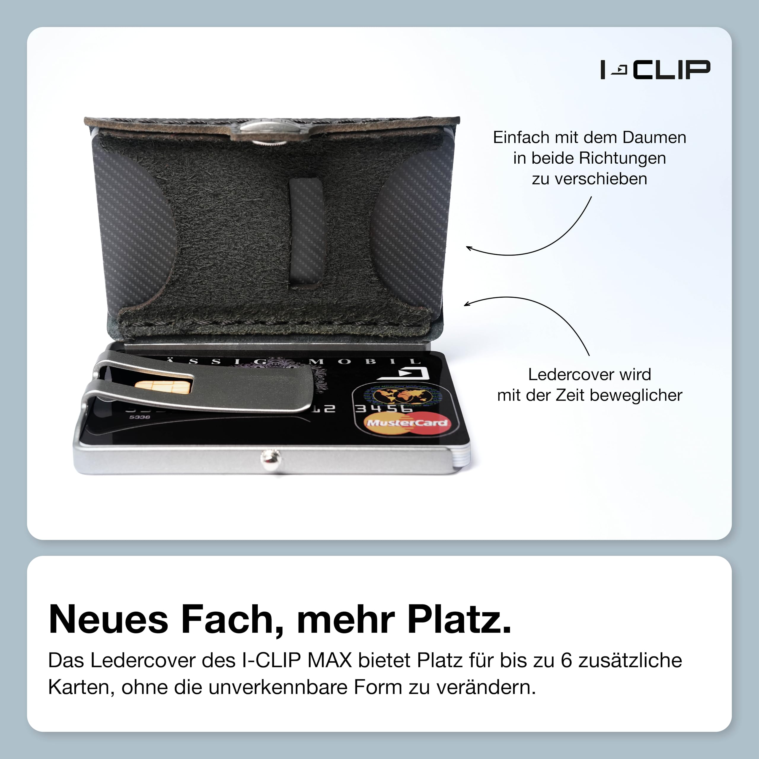 I-CLIP MAX Original Pure Schwarz - Geldbeutel - Slim Wallet mit Platz für 16 Karten - Geldscheinklammer für bis zu 30 Geldscheine - leichtes und Flexibles Portemonnaie