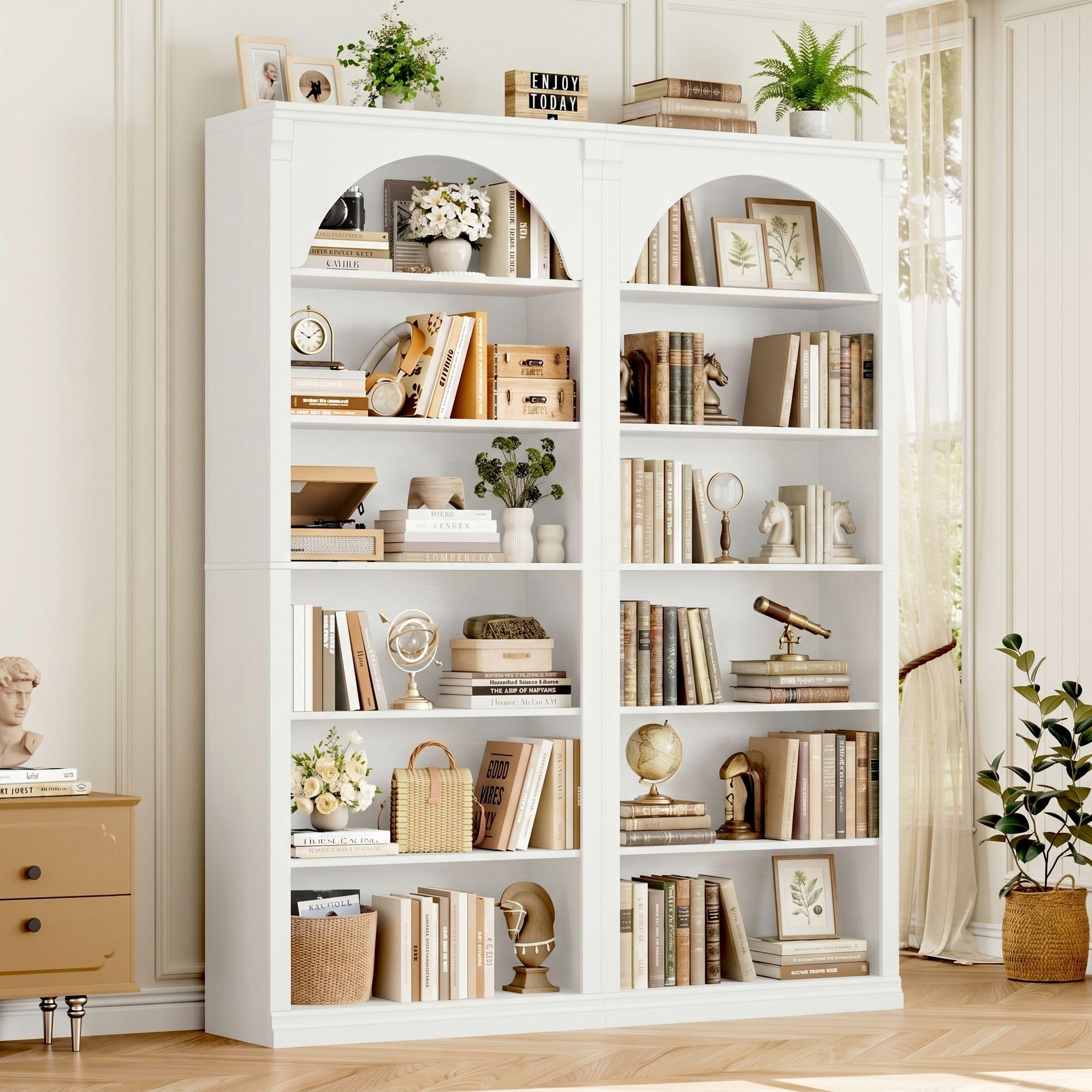 FirFurd Bibliotheque 186 cm 6 Étagères Bibliothèque Meuble de Rangement en Arc Étagere Rangement Ouverte Bibliothèques pour Salon, Bureau, Chambre 75x28x186cm Blanc