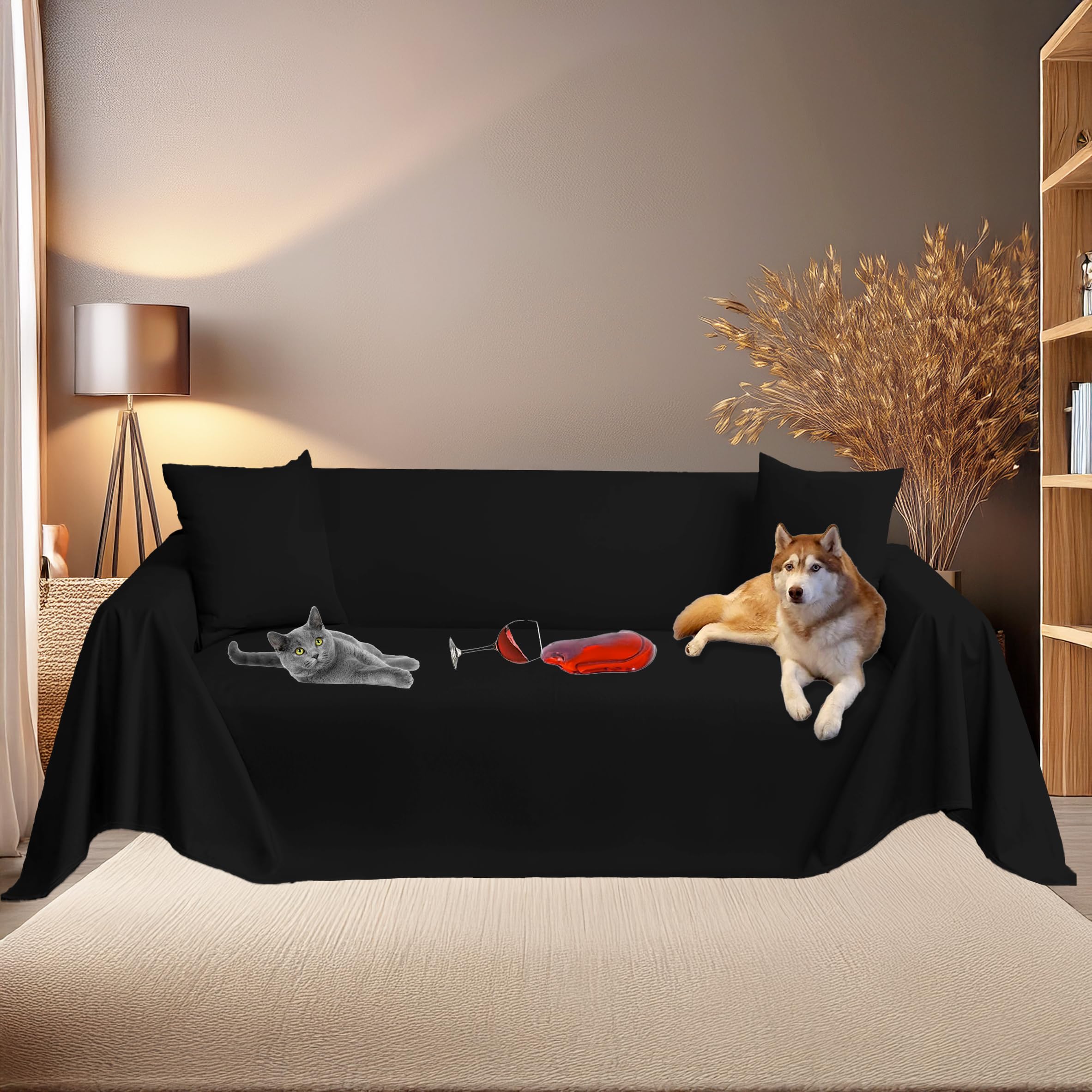 Toile de protection canapé 5 places imperméable Byour3 coton noir