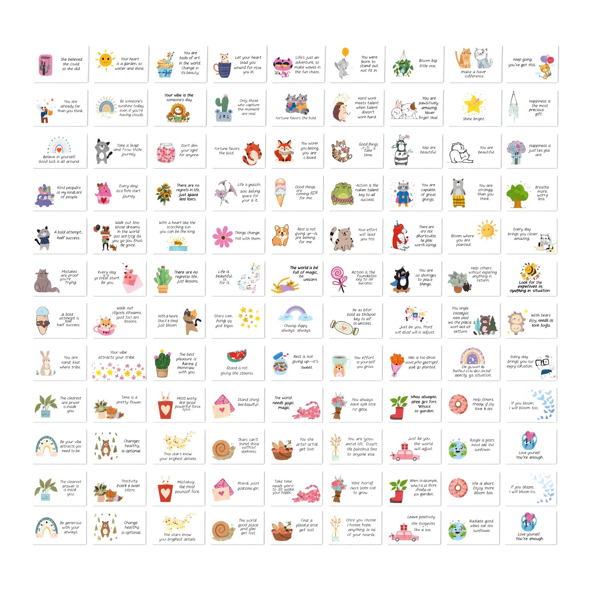 90 Pcs Positive Affirmation Cards, Cute Animal & Floral, Glossy 10.8x8.4cm