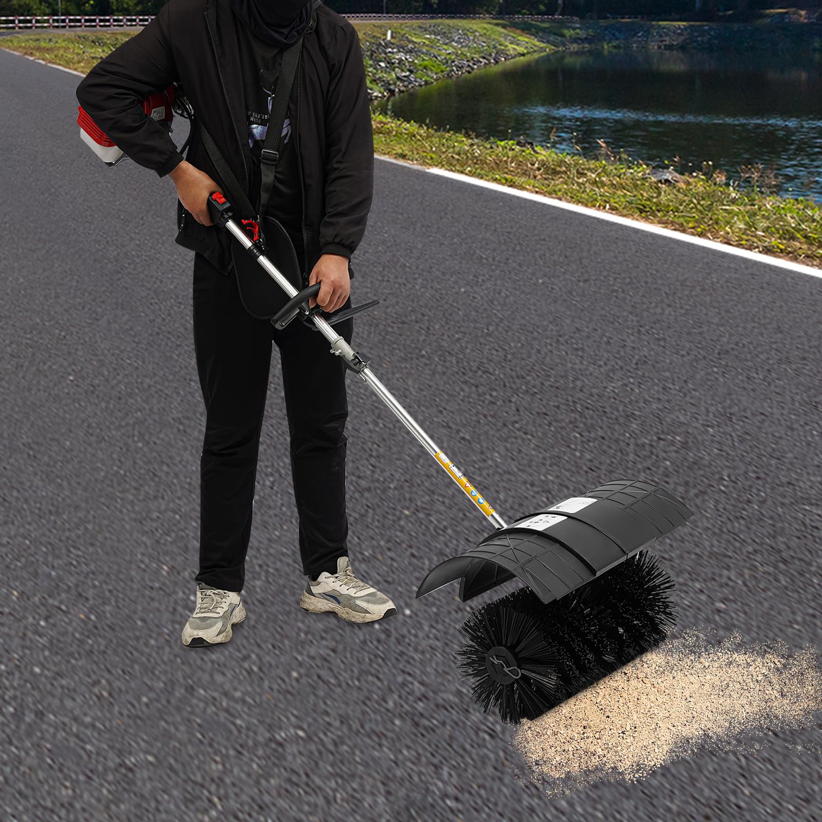 Barredora de hojas, barredora de mano, soplador de hojas de gasolina, 1,7 kW con 8500 rpm, portátil, con correa, para la limpieza de carreteras, aceras y campos deportivos