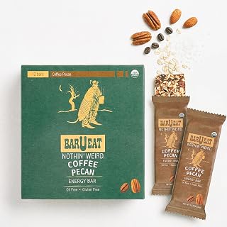 BAR U EAT Gluten-Free, High Fiber, Energy Bar. Real Food Ingredients | Oil Free | Organic | No Artificial Sugar | Healthy Snacks (Coffee Pecan 12 Pack)