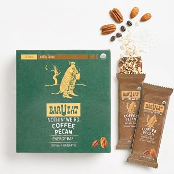 بار BAR-U-EAT خالٍ من الغلوتين ، عضوي ، ناعم ومطاطي. مكونات الطعام الكامل | تغليف قابل للتسميد | لا يوجد سكر اصطناعي | وجبات خفيفة صحية حبوب القهوة 12 عبوة