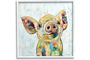 Stupell Industries Pig Wall Art, Happy Farm Pig Modern Composition Giclee Framed Wall Art