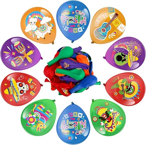 Miniatura 3 de HOWAF 36 globos de fiesta mexicana, globos de látex del Cinco de Mayo para decoraciones de fiesta de taco, globos de fiesta de tacos para carnavales