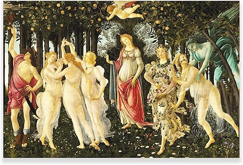 KWAY Sandro Botticelli - Póster de la alegoría de la primavera de La Primavera - Decoración moderna de pared en lienzo para sala de estar -