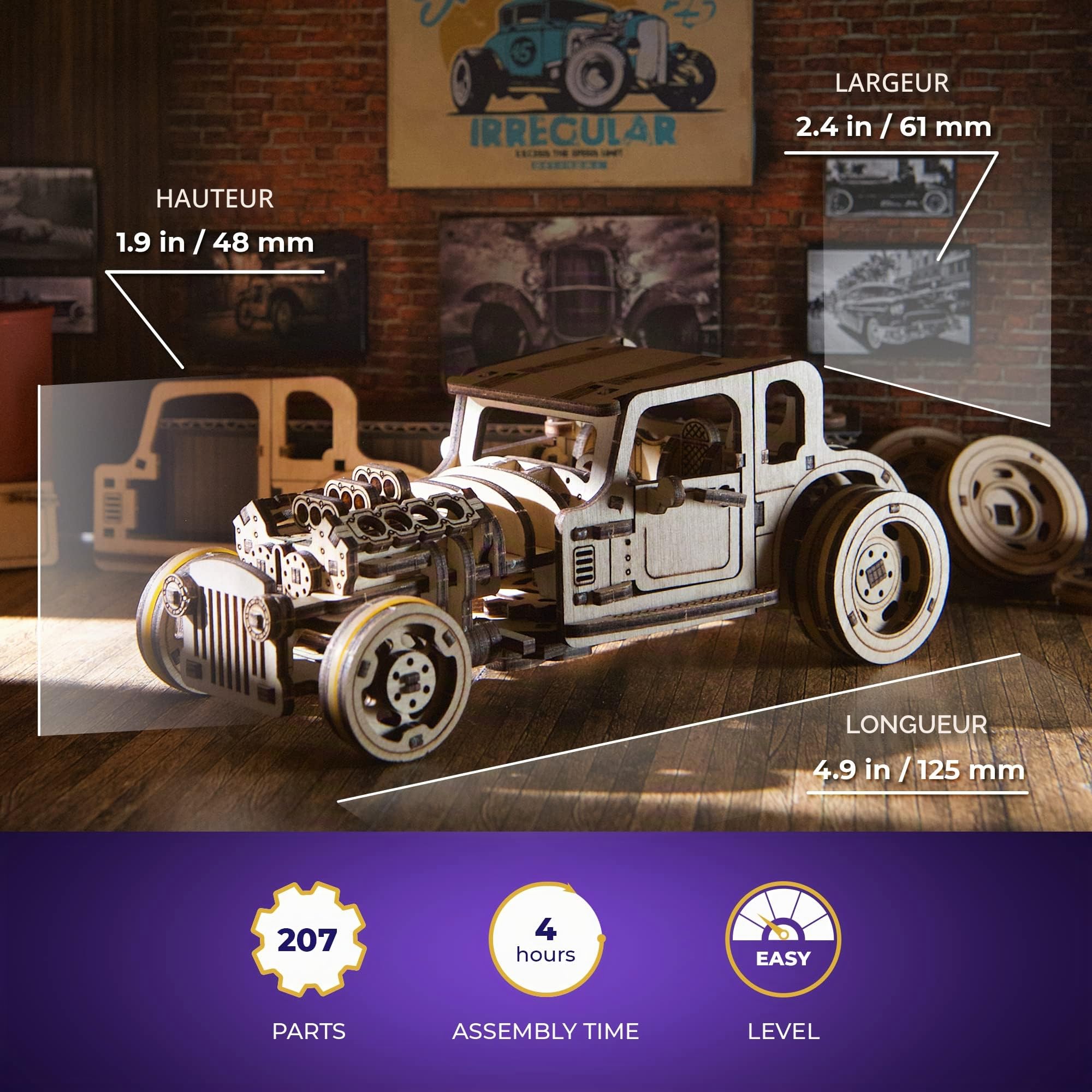 Ugears Souris Furieuse Hot Rod - Maquette en Bois à Construire Voiture pour Adultes - Maquette Voiture à Construire - Puzzle 3D Bois Kit de Construction pour Casse Tete Passionnés et Collectionneurs