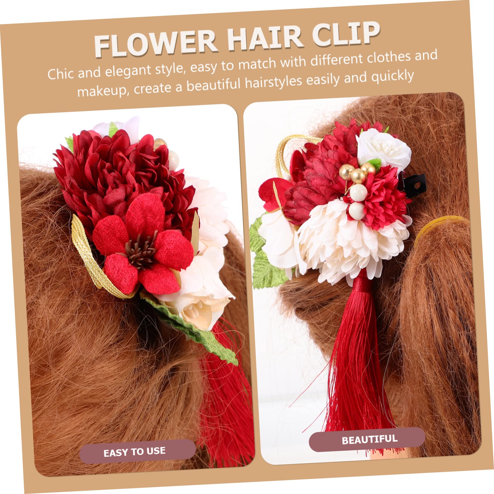 FRCOLOR 5stücke Japanischer Stil Haarschmuck Rote Kunstblumen Haarspange Für Damen Elegante Haaraccessoires Für Hochzeiten Und Fotografie Blumige Haarnadel Für Verschiedene Frisuren