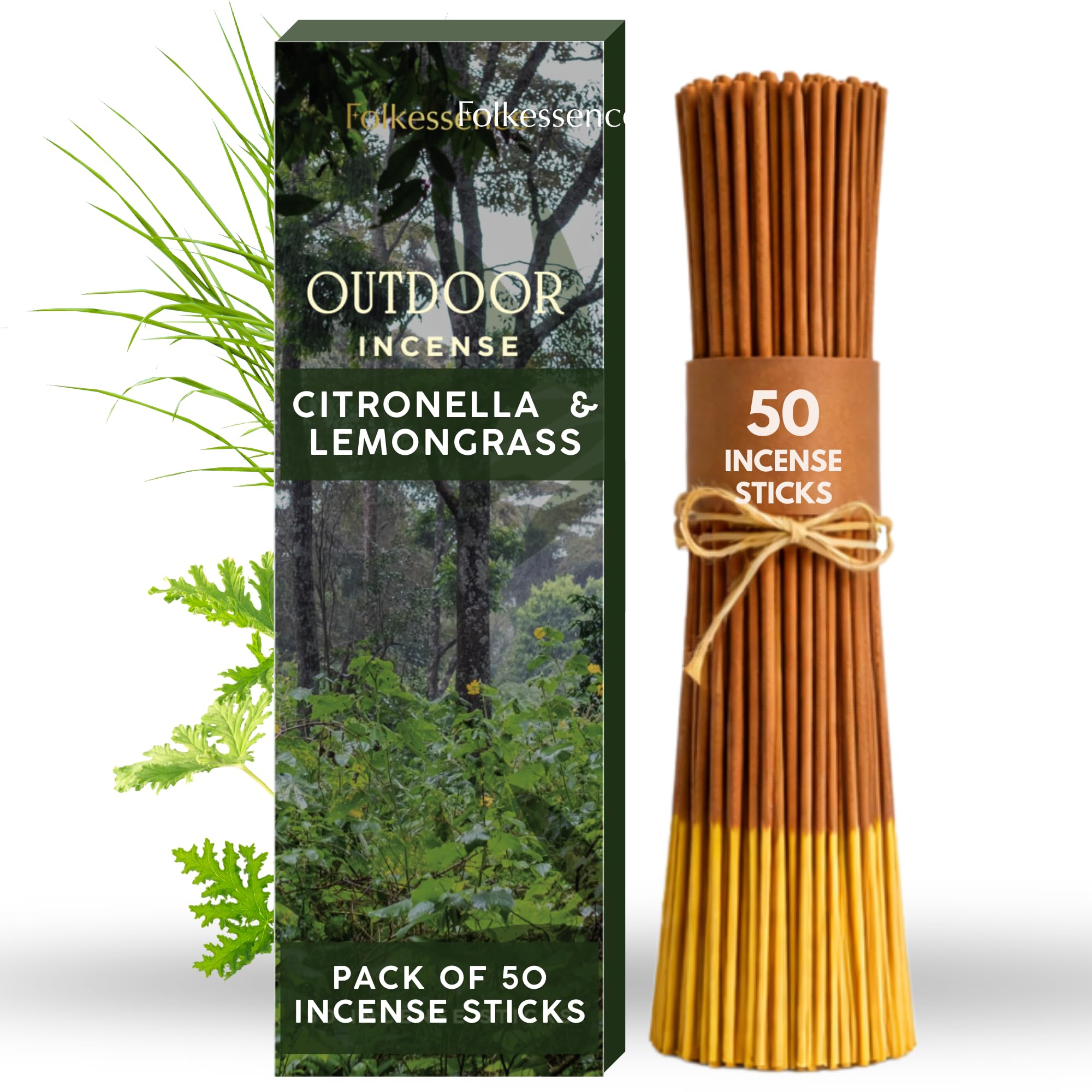 Folkulture Citronella Incense Sticks | Pack of 50 Long 12” Citronella & Lemongrass Incense Sticks | Slow Burn, Non Toxic, Organic for Patios, Gardens & Outdoor Gatherings for Women