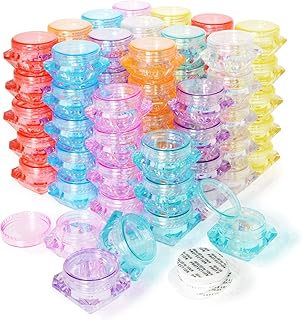 FULANDL 80Pcs 3Gram Sample Empty Cosmetic Containers, Small Plastic Diamond Shape Pot Jars with 8 Mini Spatula for Eye Shadow Nails Lip Balm Cream Lotion (8 Color), 3 Gram