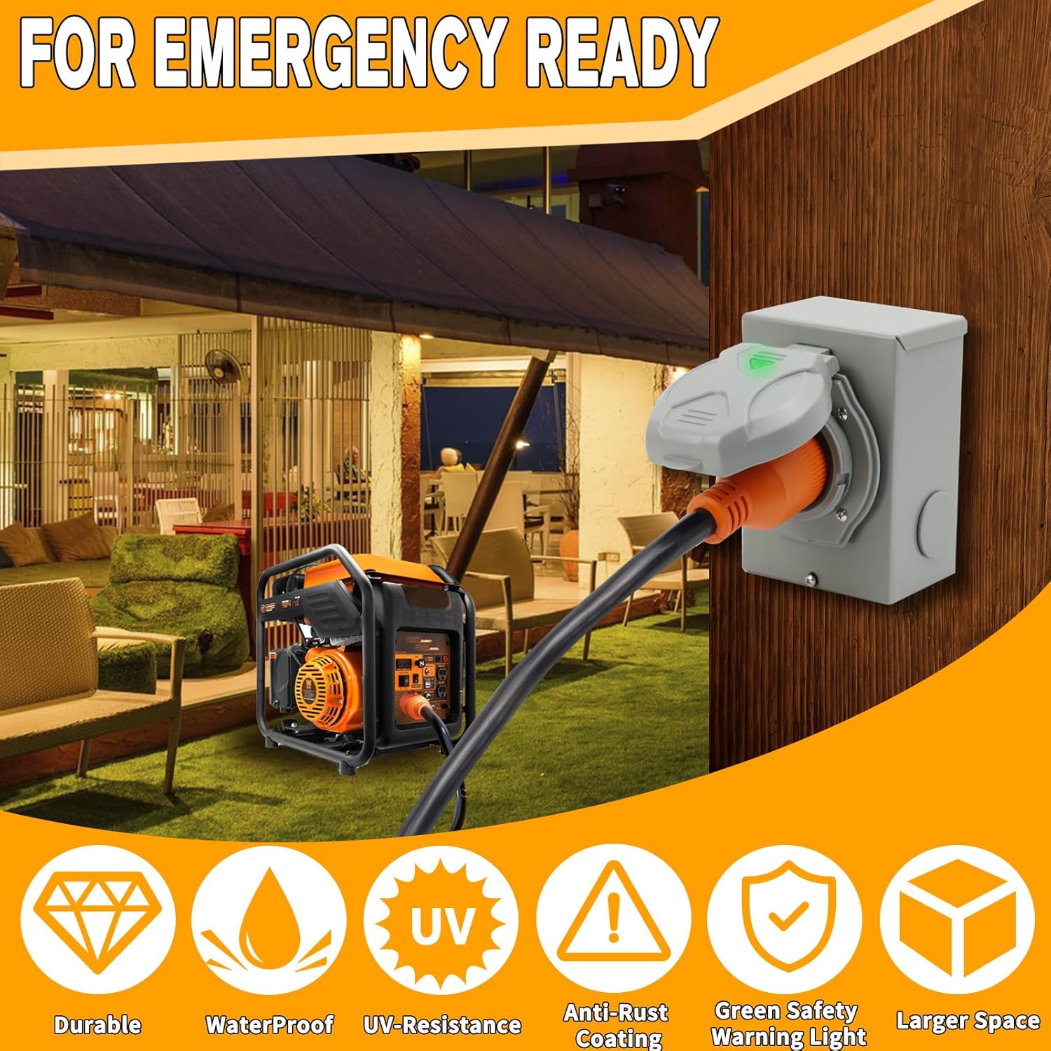 30 Amp Generator Cord 25 Feet and Pre-Drilled Power Inlet Box, 30A Generator Extension Cord NEMA L14-30P/L14-30R, STW 10 AWG with Twist Lock Connector, ETL Listed