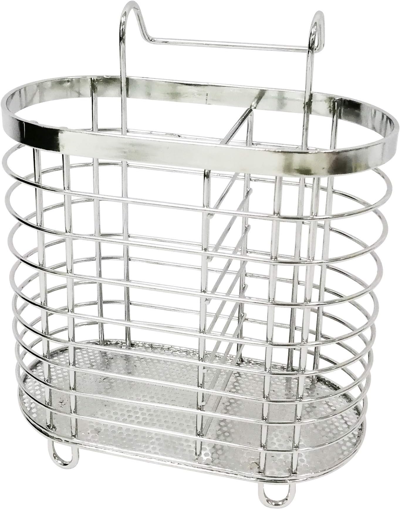 UNIWAREChrome Cutlery Holder w/ Hook, Kitchen Flatware & Condiment Organizer