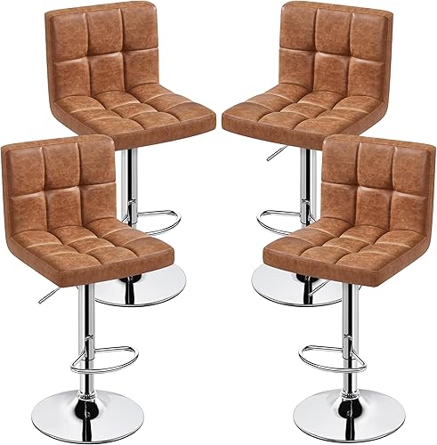 Miniatura 12 de Topeakmart Taburetes de bar modernos de altura ajustable, taburete giratorio de piel sintética, silla trasera de isla de cocina, taburete giratorio